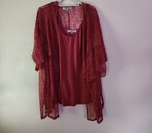 Almost Famous Red Lace Overlay Top